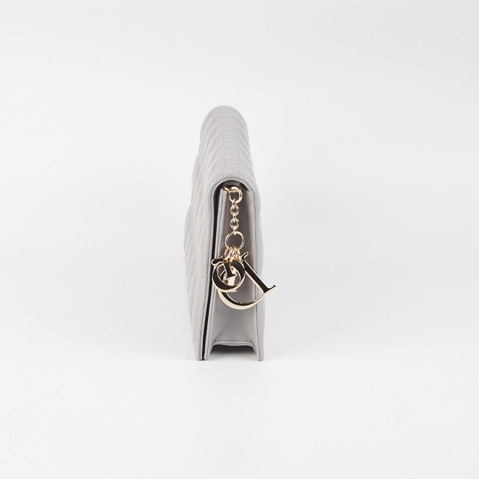 Dior Cannage Lambskin Silver Clutch