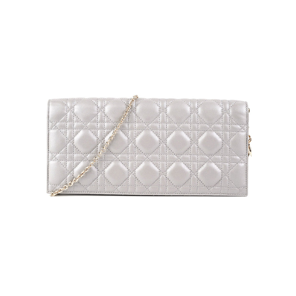 Dior Cannage Lambskin Silver Clutch