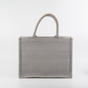 Dior Medium Book Tote Cannage Embroidered Grey