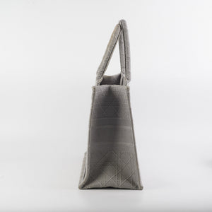 Dior Medium Book Tote Cannage Embroidered Grey