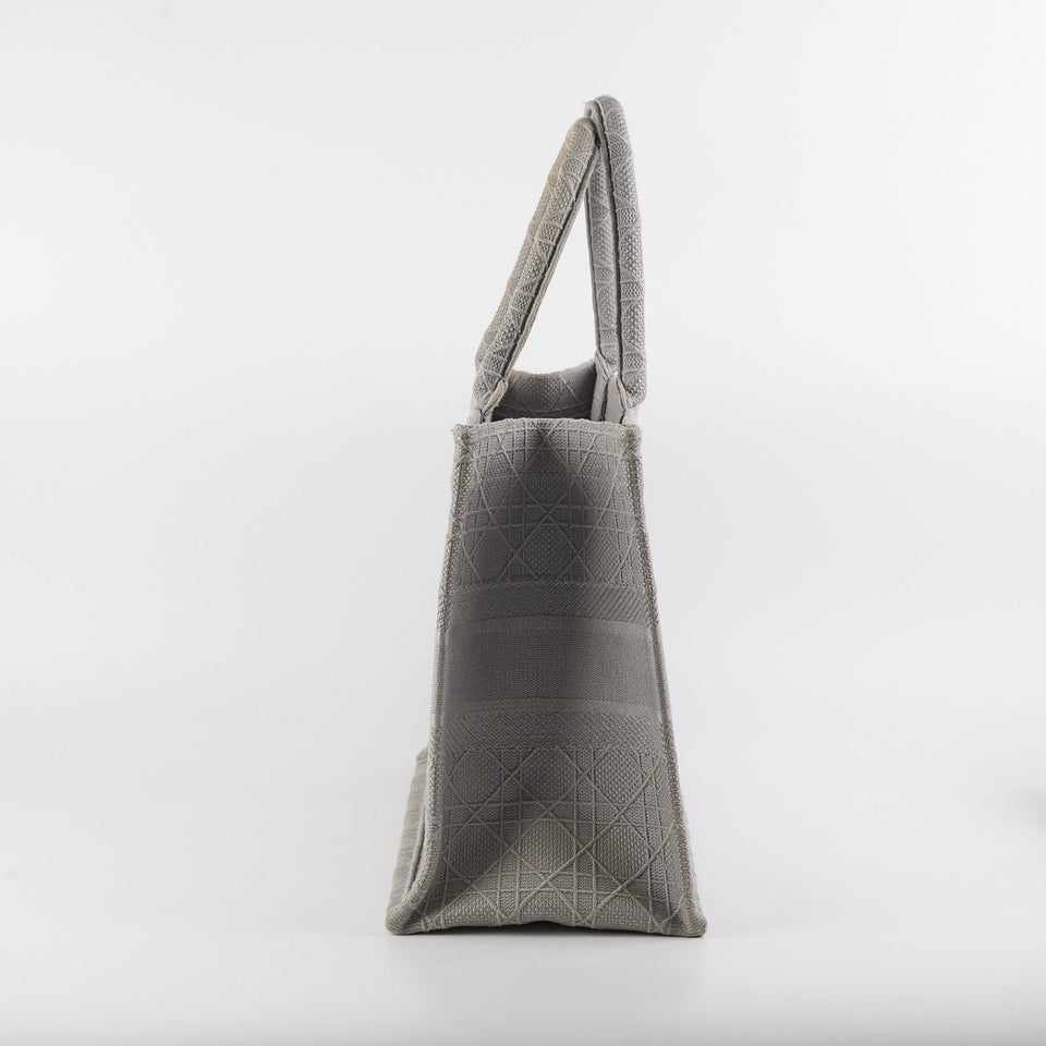 Dior Medium Book Tote Cannage Embroidered Grey