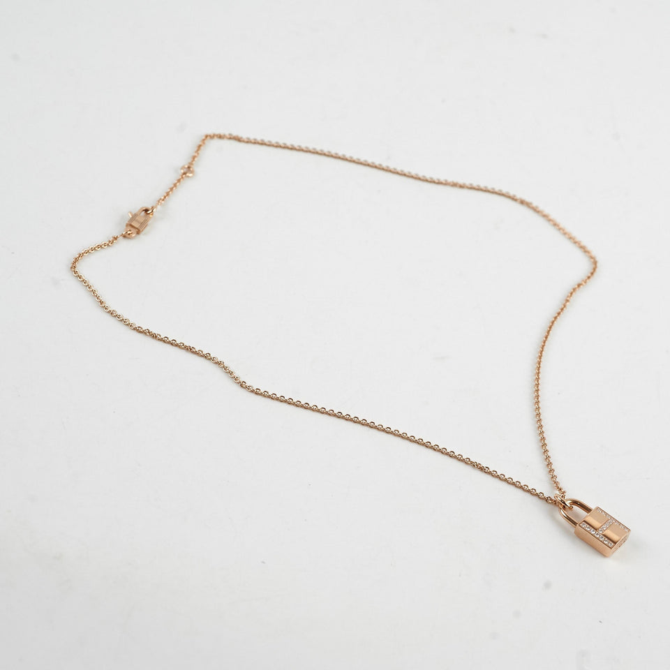Hermes Kelly Cadenas Necklace Rose Gold with Diamonds