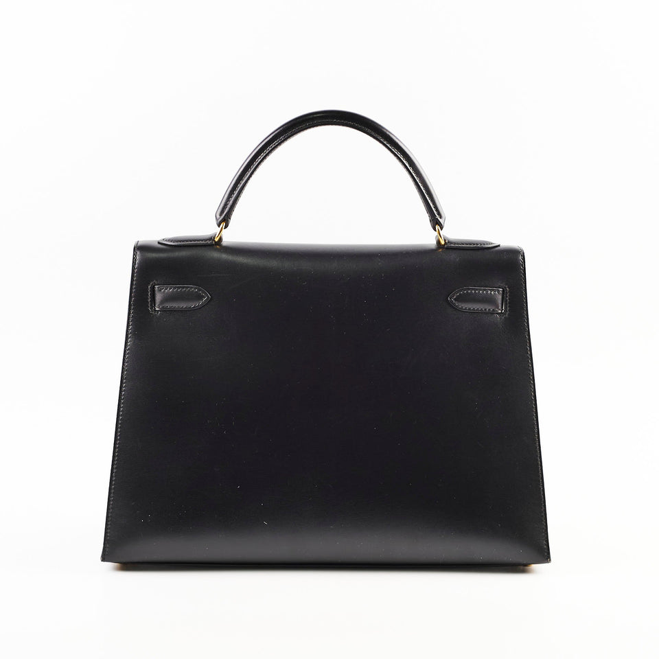 Hermes Kelly 32 Box Leather C Square Stamp Black