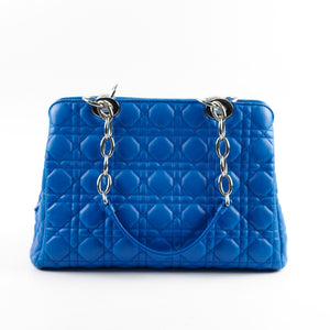 Christina Dior Cannage Leather Shopping Tote Blue