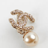 Chanel Coco Logo Clip On Pink Rhinestone Pearl Drop Earrings Costume Jewellery