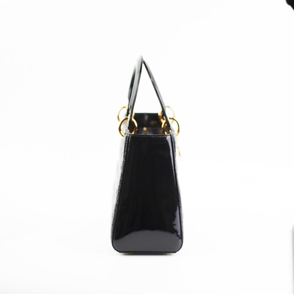 Christian Dior Medium Lady Dior Patent Black Bag