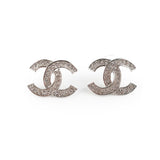 Chanel Silver Rhinestone CC Logo Earrings Costume Jewellery