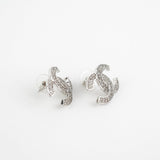 Chanel Silver Rhinestone CC Logo Earrings Costume Jewellery