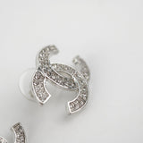 Chanel Silver Rhinestone CC Logo Earrings Costume Jewellery