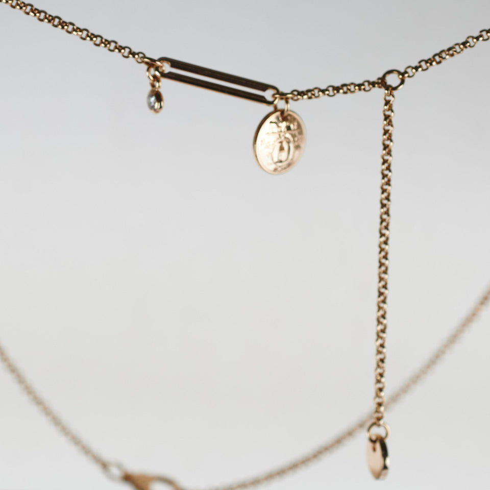 Hermes Ex- Libris Pendant Rose Gold One Diamond Necklace