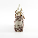 Christian Dior Mini Lady Dior Calfskin Limited Edition Embroidered Bag Ivory/Burgundy