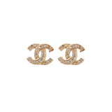 Chanel Mini CC Logo Rhinestone Gold Earrings Costume Jewellery