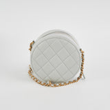 Chanel Round Pearl Crush Clutch With Chain Grey Lambskin