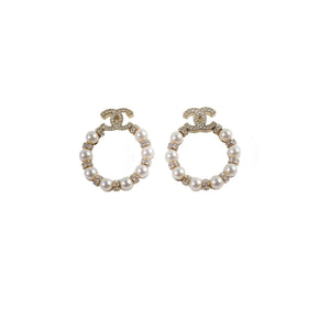 Chanel CC Logo Pearl Wreath Earrings