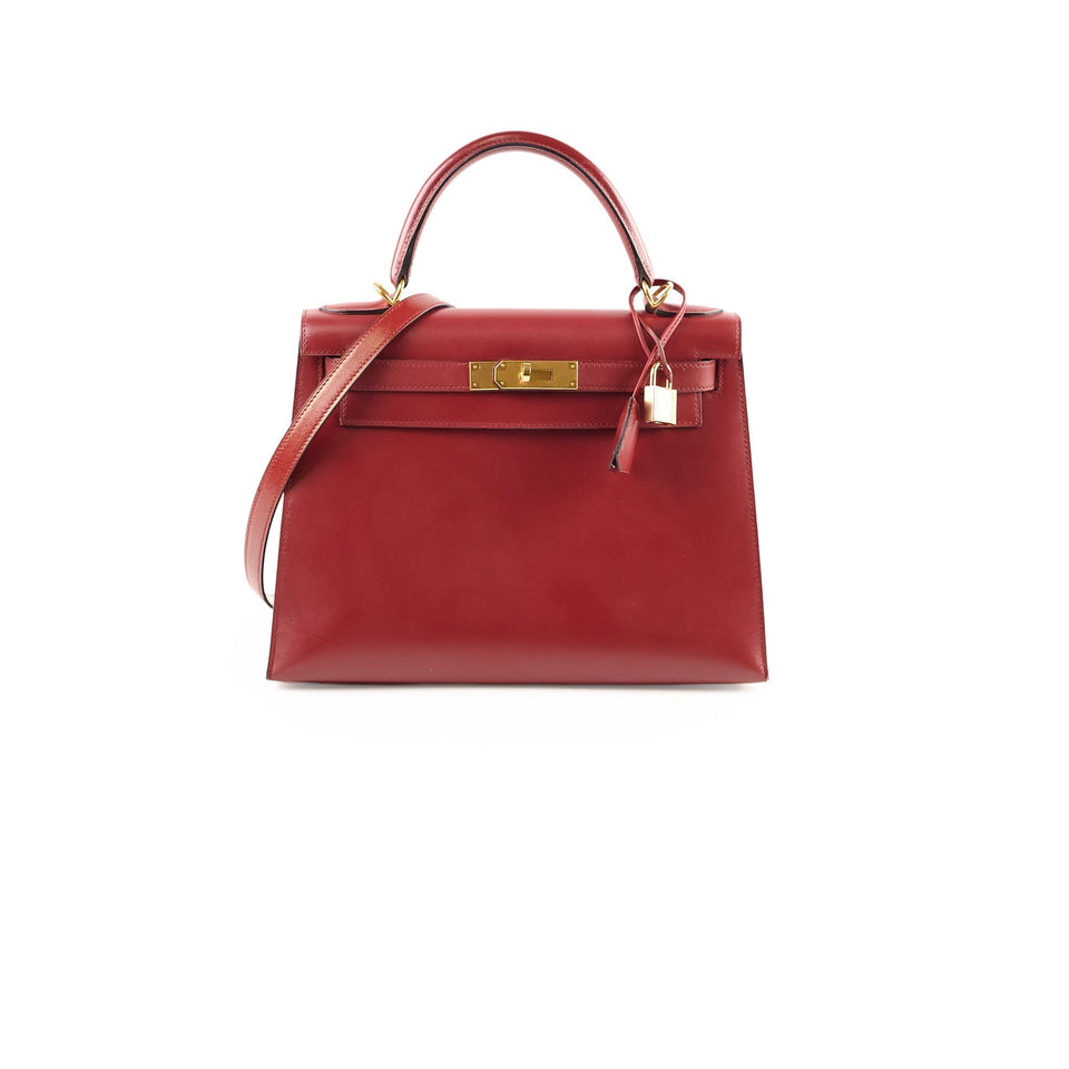 Hermes Kelly 28 Rouge   Box Calf - Stamp E Square 2001