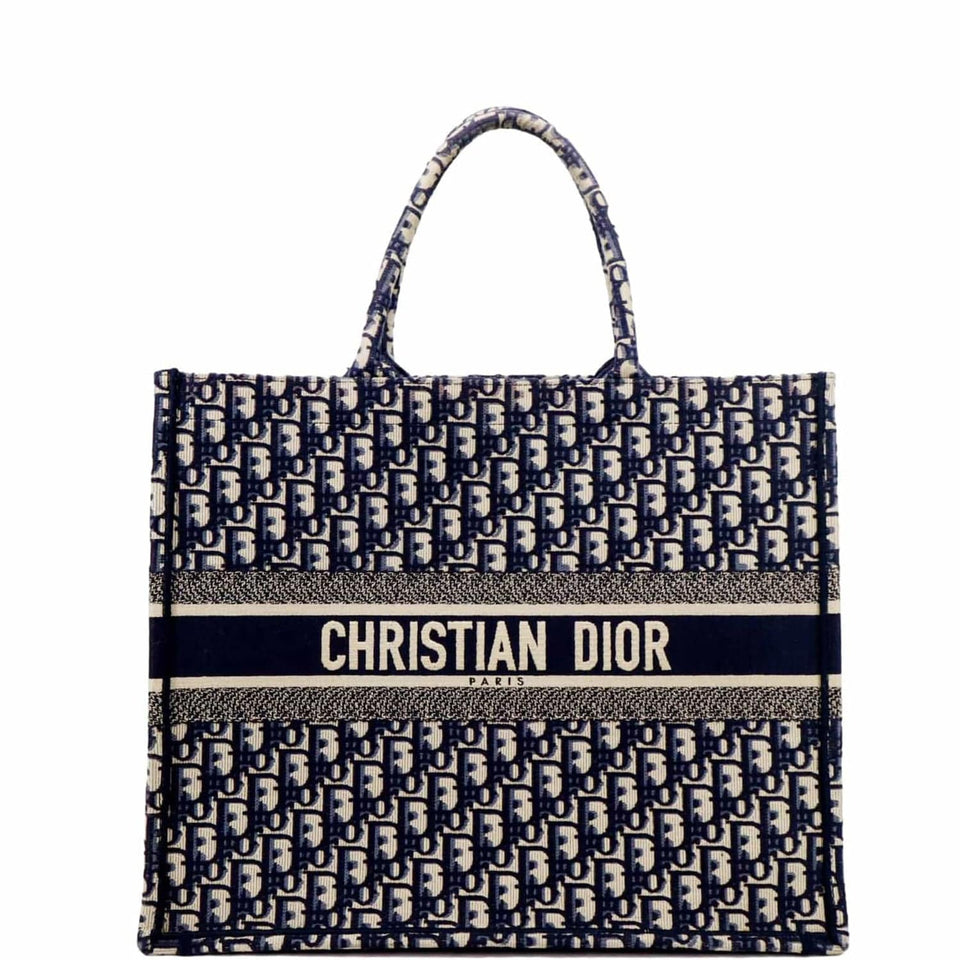 Christian Dior Large Book Oblique Embroidered Canvas Tote Bag Multicolor