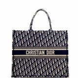 Christian Dior Large Book Oblique Embroidered Canvas Tote Bag Multicolor