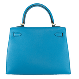 Hermes 25cm Turquoise Blue Chevre Kelly w/ Gold Hardware