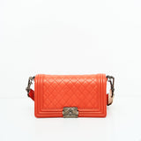 Chanel Boy Lambskin with Adjustable Strap in Orange