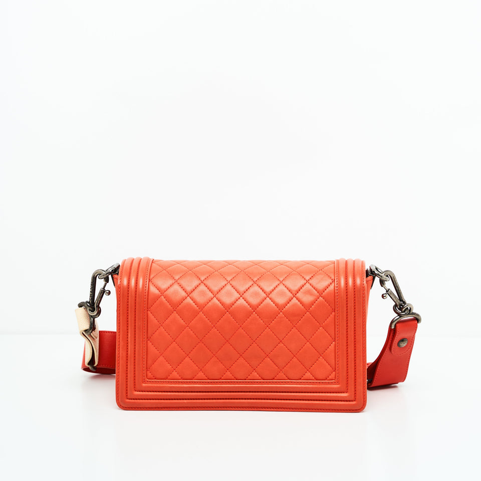 Chanel Boy Lambskin with Adjustable Strap in Orange