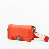 Chanel Boy Lambskin with Adjustable Strap in Orange