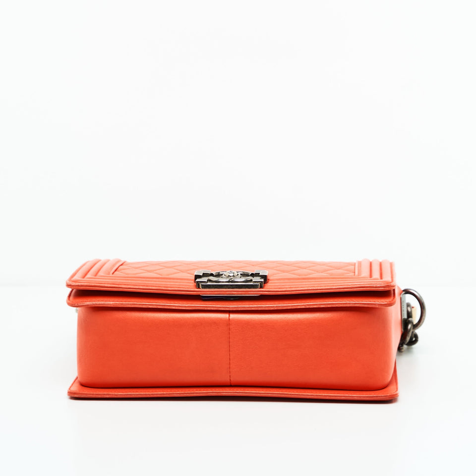 Chanel Boy Lambskin with Adjustable Strap in Orange
