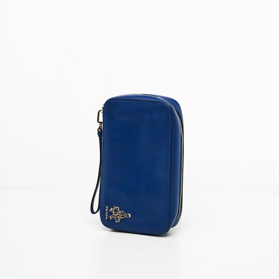 Prada Saffiano in Blue Clutch