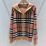 Burberry Double-Sided Plaid Hooded Cardigan