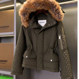 Burberry Quilted Cotton Jacket with Detachable Fur Hood