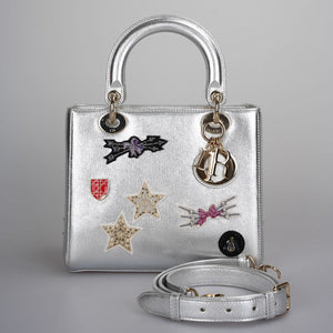 Christian Dior Leather Lady Dior Shoulder Bag in Silver Limited Edition