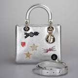 Christian Dior Leather Lady Dior Shoulder Bag in Silver Limited Edition