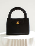 Chanel Vintage 1998 Kelly Black Caviar Leather 24K Gold Top Handle Bag