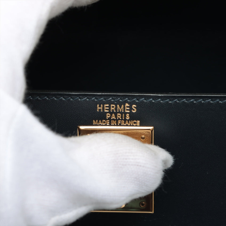 Hermes Kelly 28   Box Calf Blue Indigo - Stamp Square A 1997