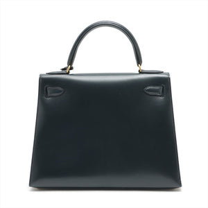 Hermes Kelly 28   Box Calf Blue Indigo - Stamp Square A 1997