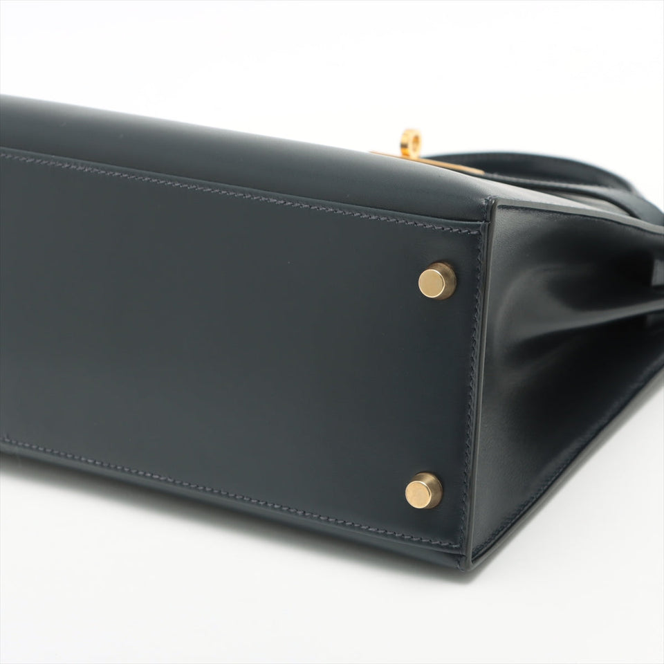 Hermes Kelly 28   Box Calf Blue Indigo - Stamp Square A 1997