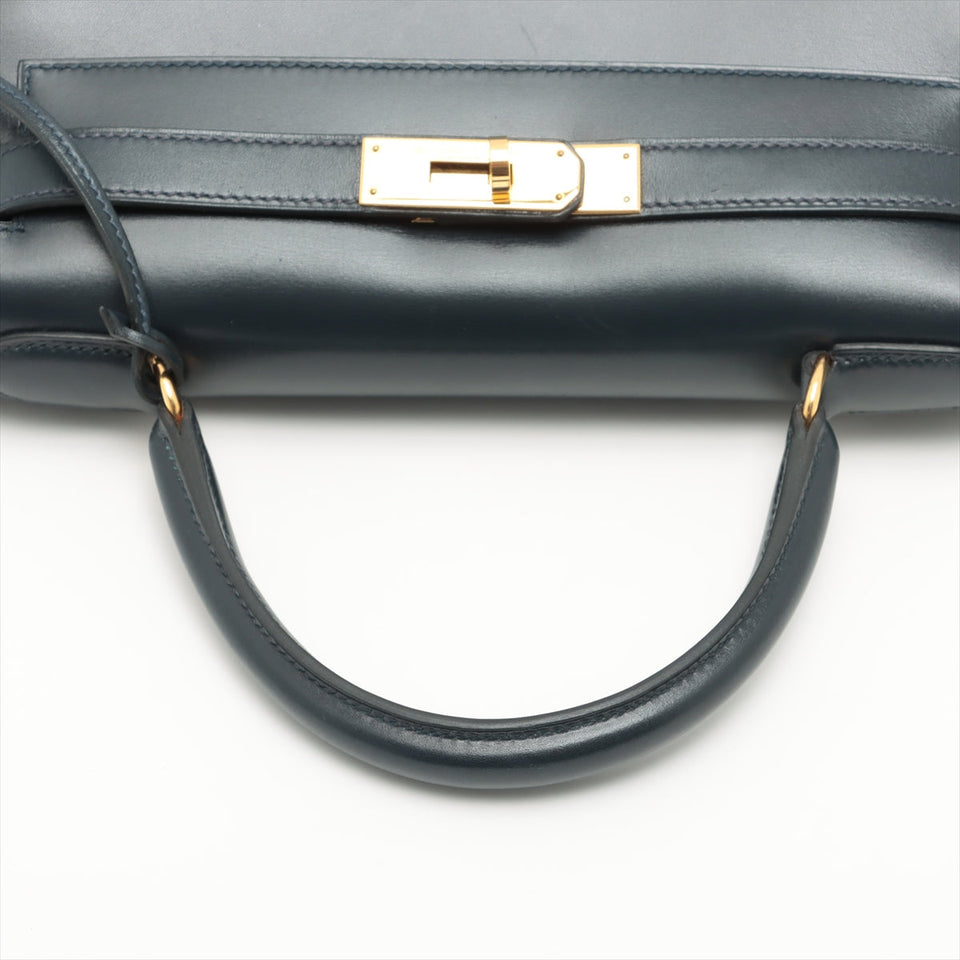 Hermes Kelly 28   Box Calf Blue Indigo - Stamp Square A 1997