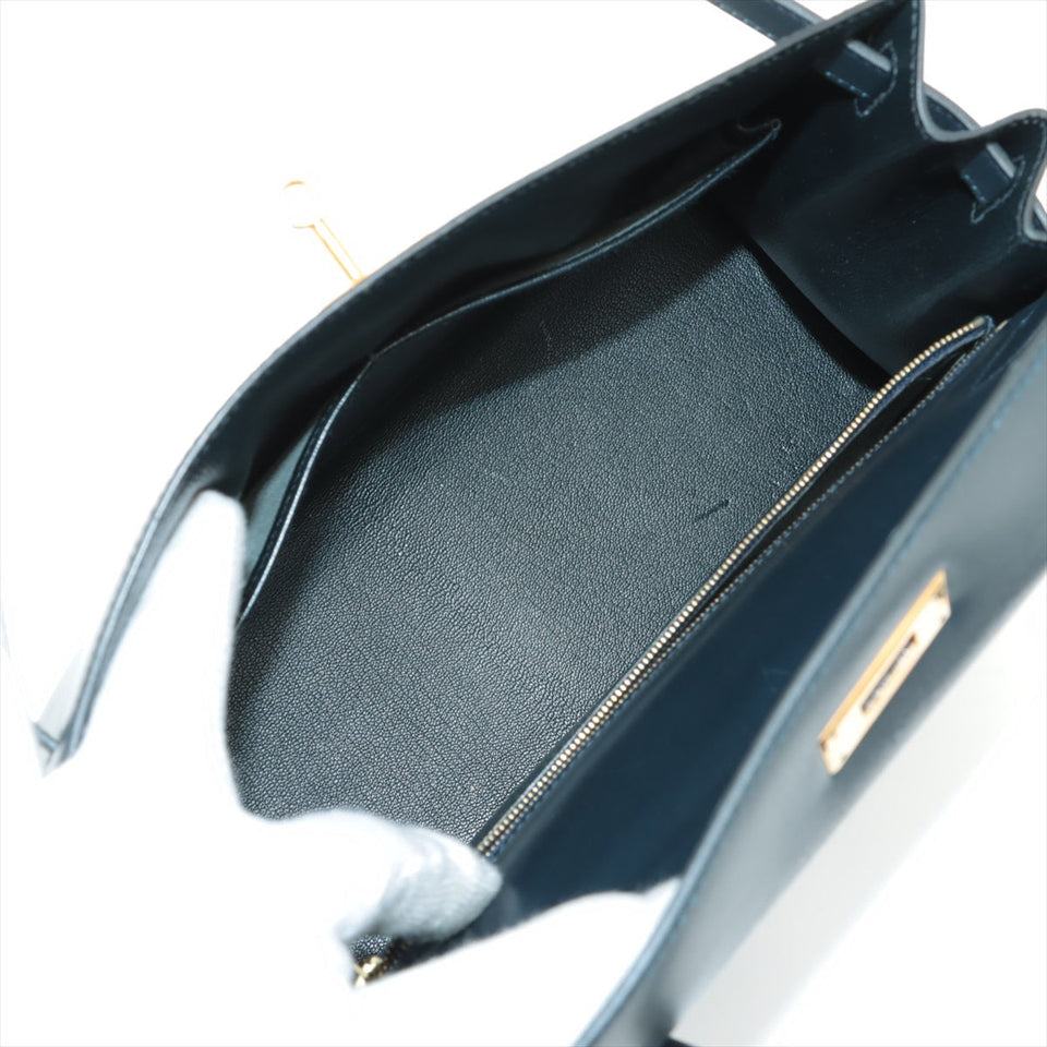 Hermes Kelly 28   Box Calf Blue Indigo - Stamp Square A 1997