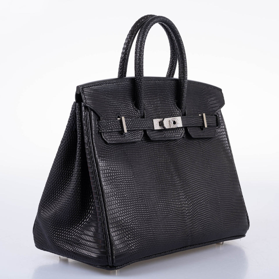 Vintage Hermes Birkin 25 Black Salvator Lizard With Jacob & Co. White Gold & Diamond Hardware - 2009, Square M
