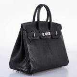 Vintage Hermes Birkin 25 Black Salvator Lizard With Jacob & Co. White Gold & Diamond Hardware - 2009, Square M