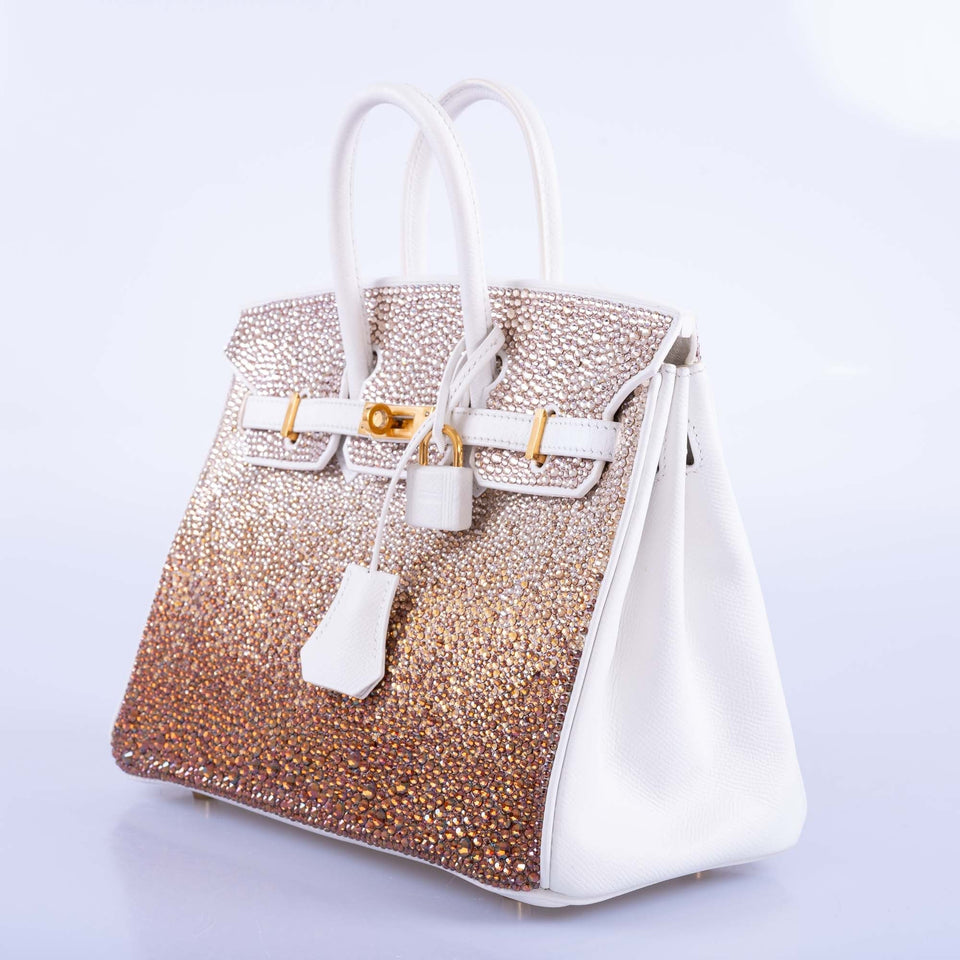 Vintage Hermes Birkin 25 'Ombré' Custom Swarovski Crystals with Gold Hardware