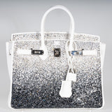 Vintage Hermes Custom Swarovski Crystal Birkin 25 White Epsom Palladium