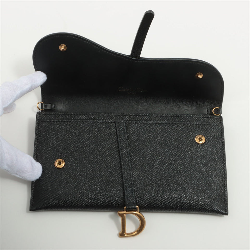 Christian Dior Saddle Leather Chain Wallet Black