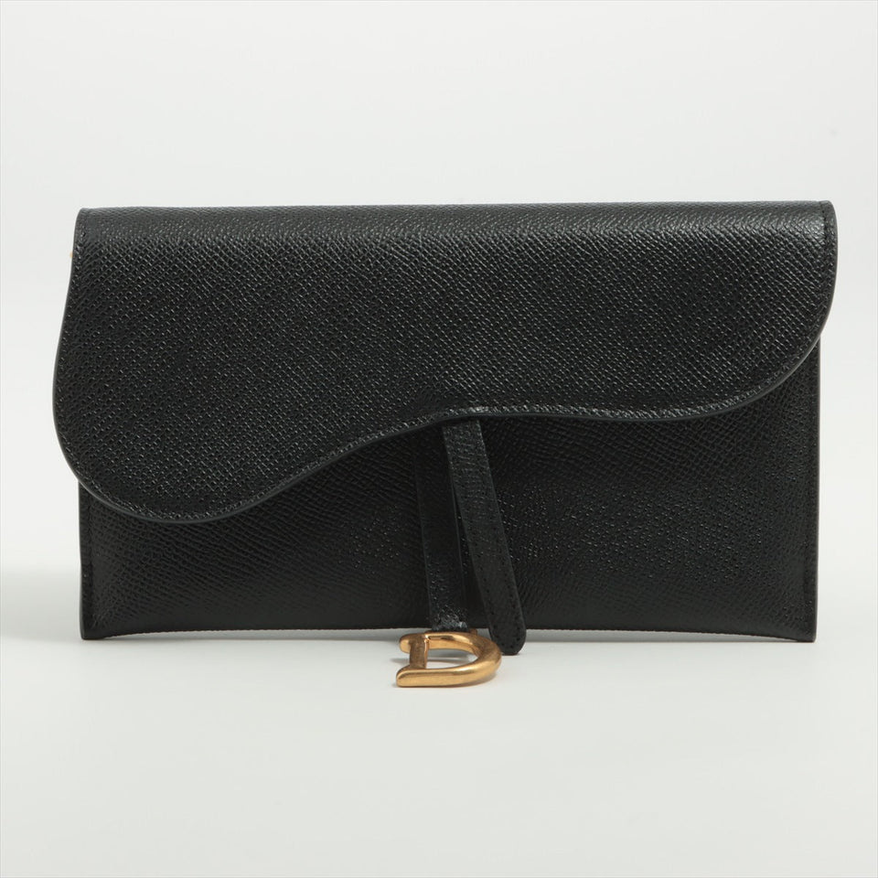 Christian Dior Saddle Leather Chain Wallet Black