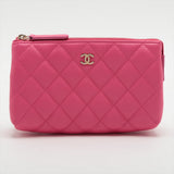 Chanel Lambskin Quilted Pink Pouch Clutch Case