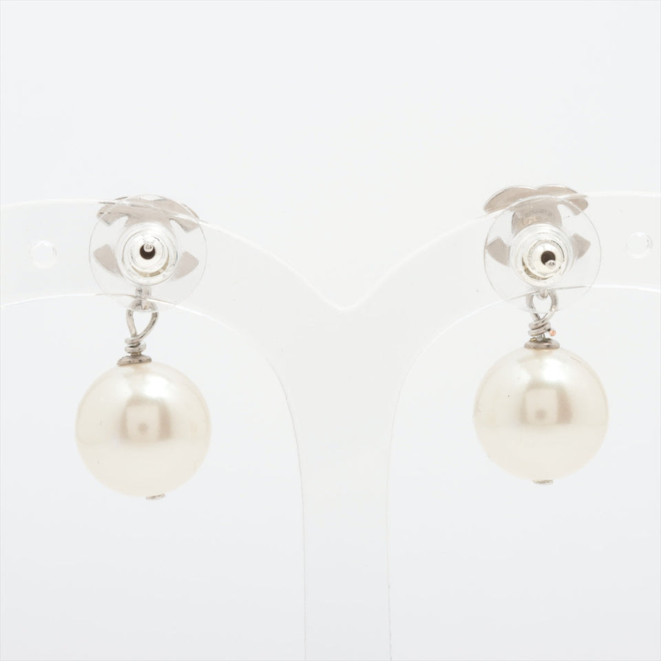 Chanel Coco Logo Rhinestone Pearl Drop Earrings Costume Jewellery