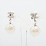 Chanel Coco Logo Rhinestone Pearl Drop Earrings Costume Jewellery