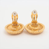 Chanel CC Logo Gold Round Clip On Earrings Costume Jewellery