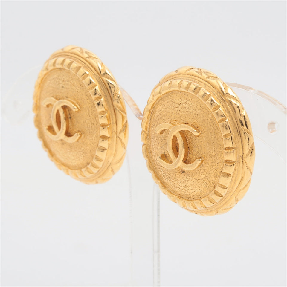 Chanel CC Logo Gold Round Clip On Earrings Costume Jewellery