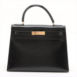 Hermes Kelly 28 Black Box Leather Circle L Stamp