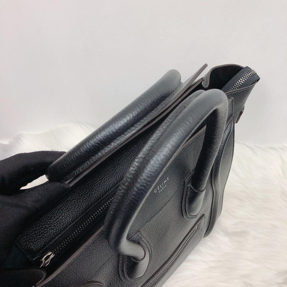 Drummed Leather Mini Luggage Bag Black